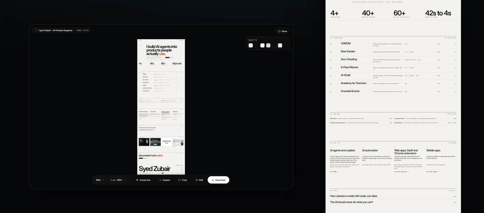A full-page website capture displayed in ScrollSnapshot's result viewer